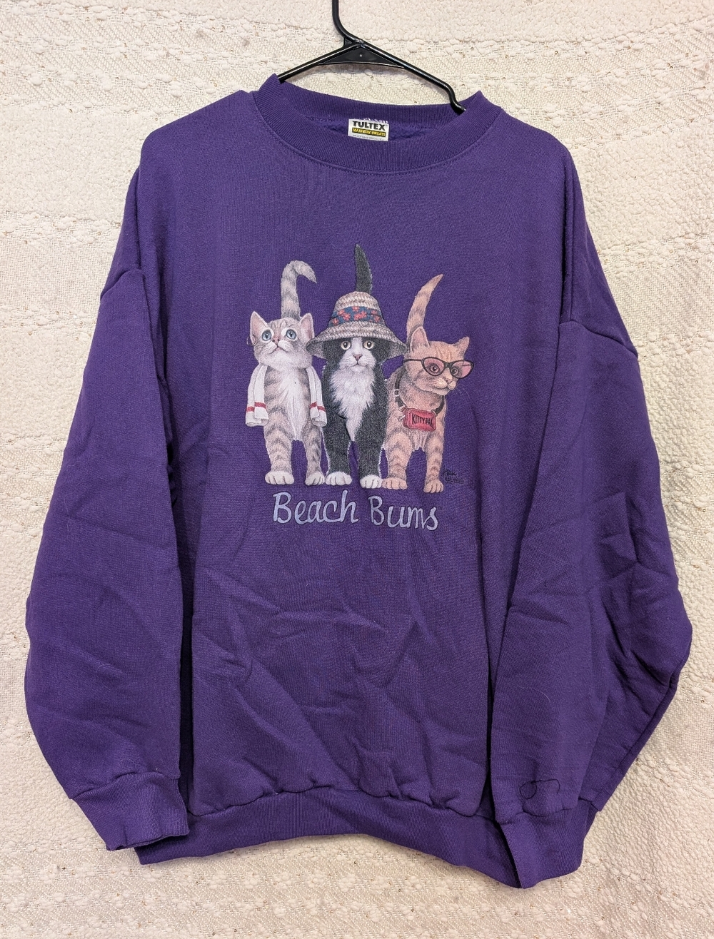 Vintage Tultex Purple 'Beach Bums' Cat Graphic Sweatshirt Coastal Grandma XXL